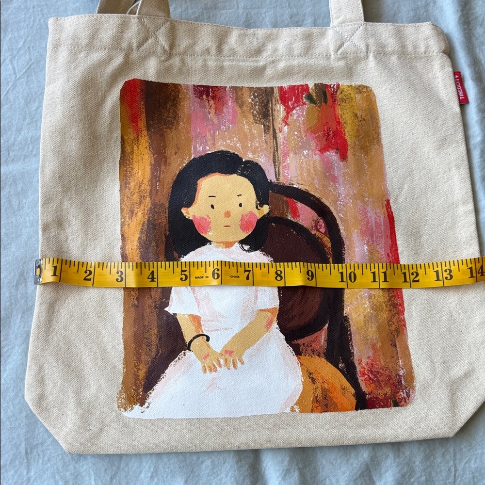 Canvas Tote Bag with Painted Girl Illustration - Cream - Picture 6 of 7